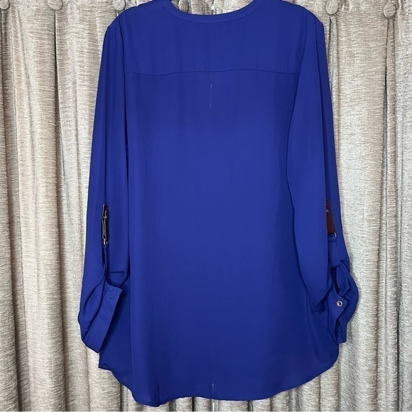 Zac & Rachel Purple Flowy Cuffed Sleeve Tunic Blouse Size Large - Picture 12 of 16